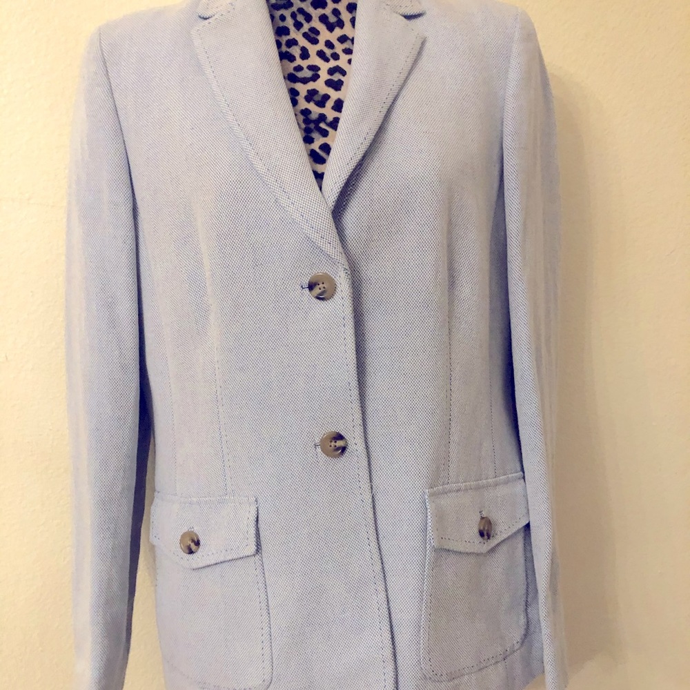 Lands’ End Blue & White Ladies Blazer, Size:14 T